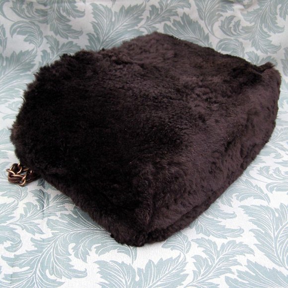 RARE CHANEL Black Fur Shoulder Bag Chain Straps CC - Picture 11 of 15